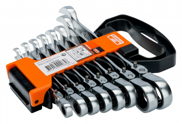 Knarren-Ring-Maulschlüssel Satz mit Gelenkkopf metrisch 8-19 mm